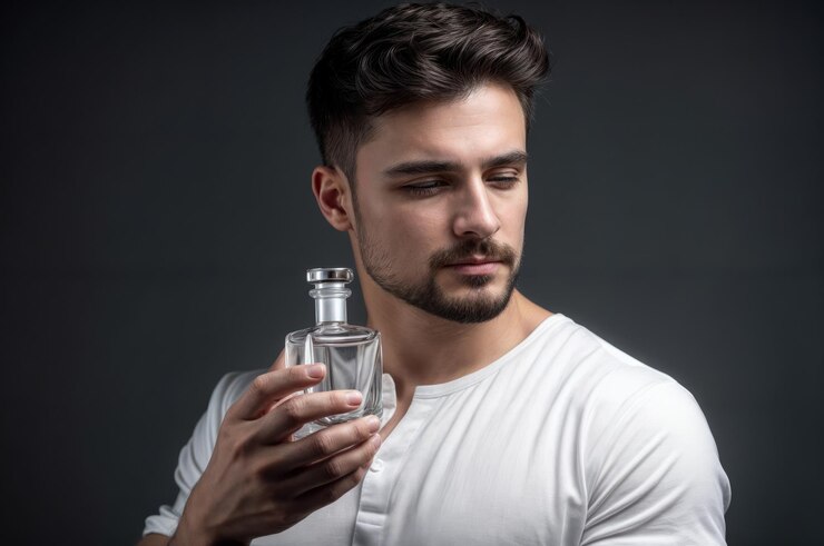 Man applying perfume - Bold masculine scent